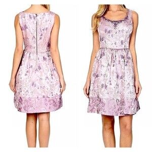 Adrianna Papell Womens Jacquard Fit & Flare Dress Purple Multi Sz 4